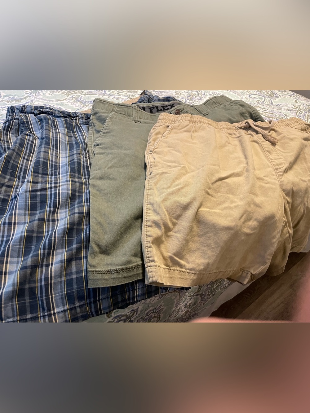 Lot xl men’s cotton twill shorts drawstrings polo blue plaid olive green khaki